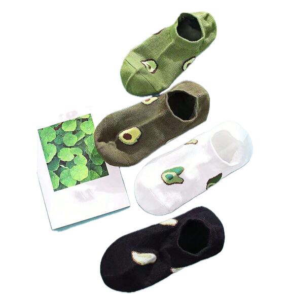 New! 5 Pairs Avocado Socks Low Top No Show Cartoon Cotton‎ Cute Kawaii Light - Picture 2 of 3